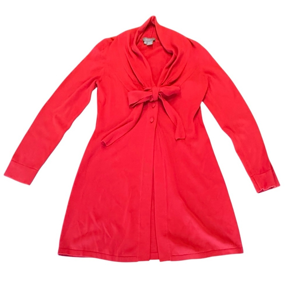 Eccoci by Carlisle Red Long Open Front Cardigan with Tie neck Top button Size L